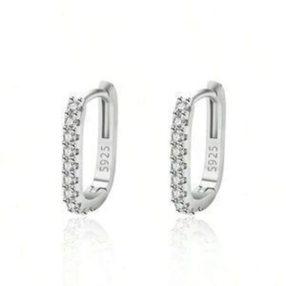 Sterling Silver Cubic Zirconia Rectangular Hoop Earrings Dainty Minimalist Chic